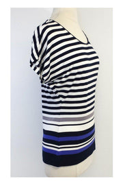 Current Boutique-Escada - Navy & White Striped Short Sleeve Top Sz S