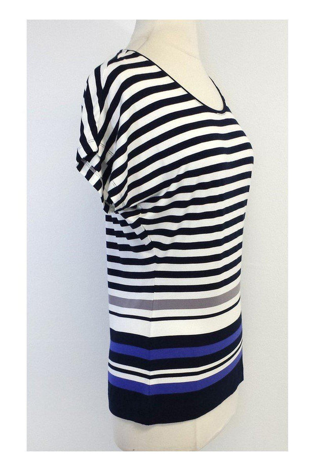 Current Boutique-Escada - Navy & White Striped Short Sleeve Top Sz S