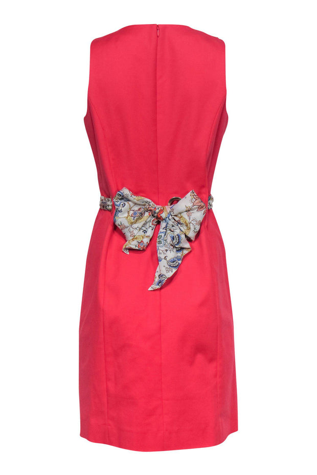 Current Boutique-Etcetera - Bright Coral Sheath Dress w/ Scarf Waist & Grommets Sz 6