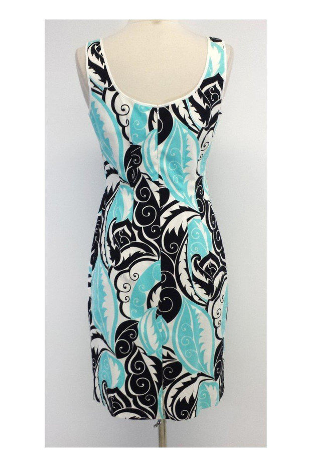 Current Boutique-Etcetera - Aqua & Black Print Cotton Blend Sleeveless Dress Sz 4