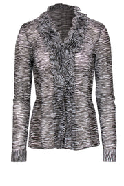 Current Boutique-Etcetera - White & Dark Brown Zebra & Leopard Print Ruffled Blouse Sz 8