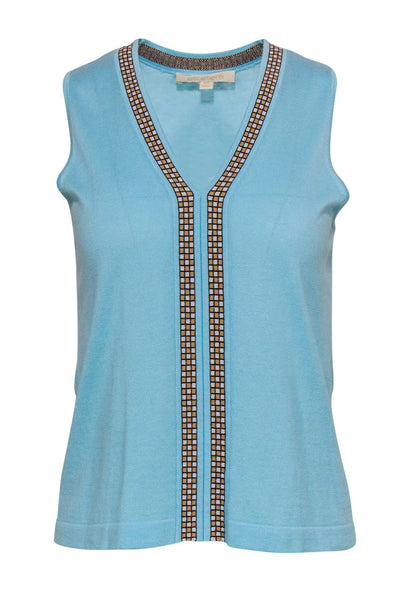 Current Boutique-Etcetera - Sky Blue V-Neck Sweater Vest w/ Grid Accents Sz XS