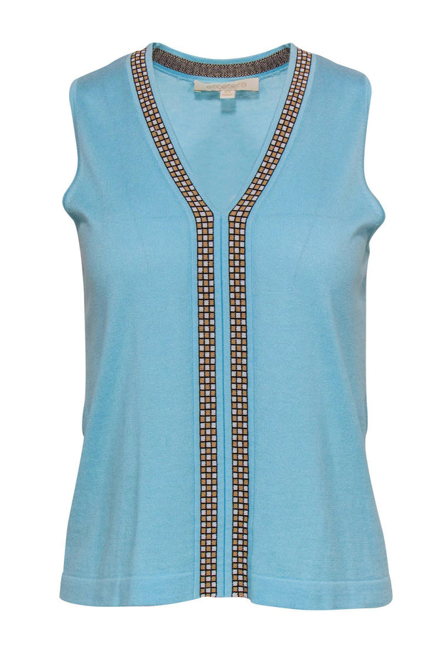 Current Boutique-Etcetera - Sky Blue V-Neck Sweater Vest w/ Grid Accents Sz XS
