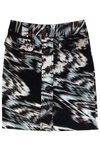 Current Boutique-Etcetera - Brown & Blue Abstract Print Skirt Sz 4