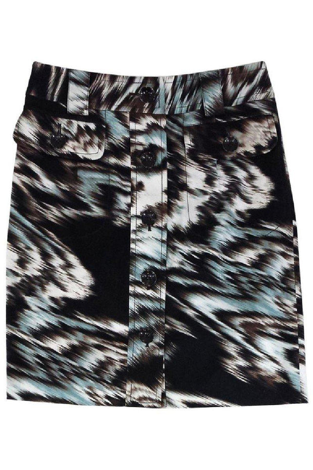 Current Boutique-Etcetera - Brown & Blue Abstract Print Skirt Sz 4