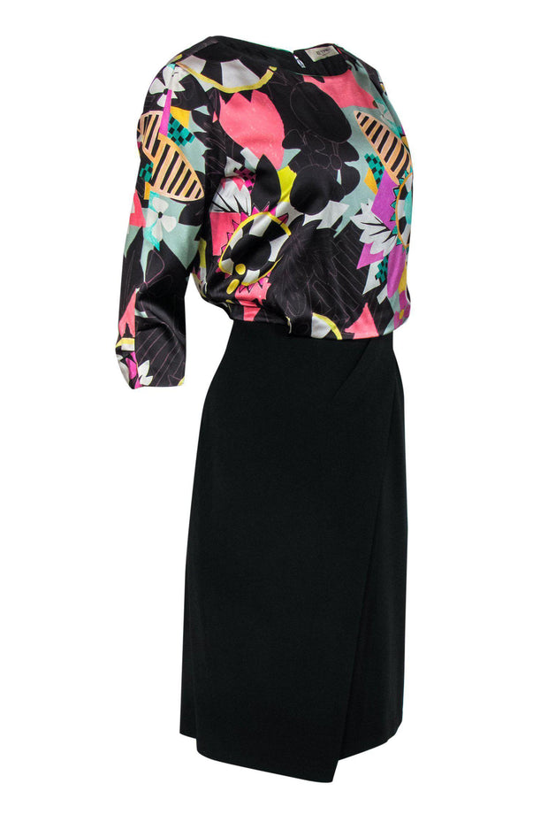 Current Boutique-Etro - Abstract Black Floral Print Midi Dress w/ 3/4 Sleeves Sz 10