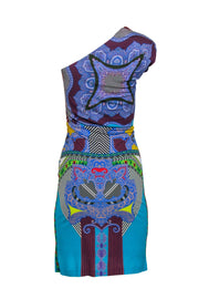 Current Boutique-Etro - Blue Multicolored Multi-Print One-Shoulder Sleeveless Sheath Dress Sz 4