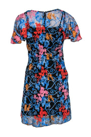 Current Boutique-Eva Franco - Black & Multicolor Floral Embroidered Short Sleeve Fit & Flare Dress Sz 0