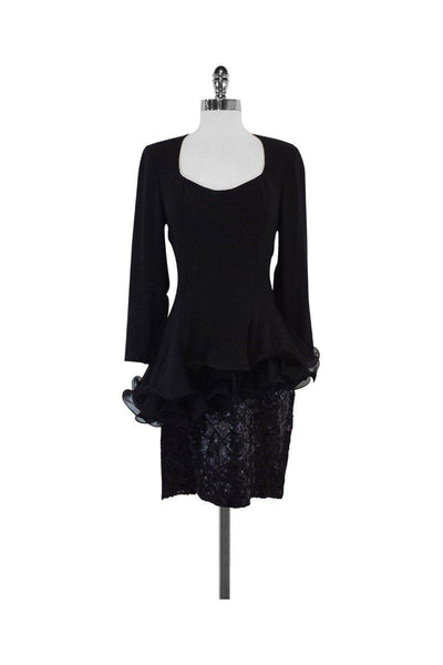 Current Boutique-Fabrice - Black Ruffle & Sequin Silk Dress Sz 6