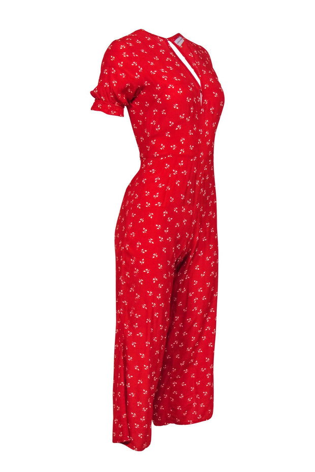 Current Boutique-Faithfull the Brand - Red Floral Short Sleeve Jumpsuit Sz 2