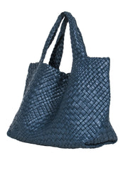 Current Boutique-Falor – Large Blue Woven Leather Tote Bag