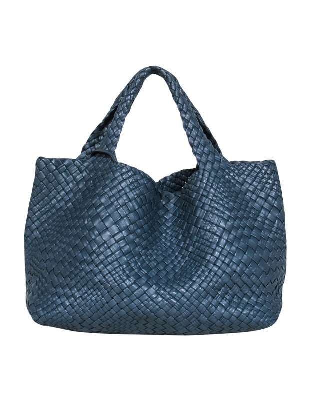 Current Boutique-Falor – Large Blue Woven Leather Tote Bag