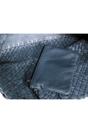 Current Boutique-Falor – Large Blue Woven Leather Tote Bag