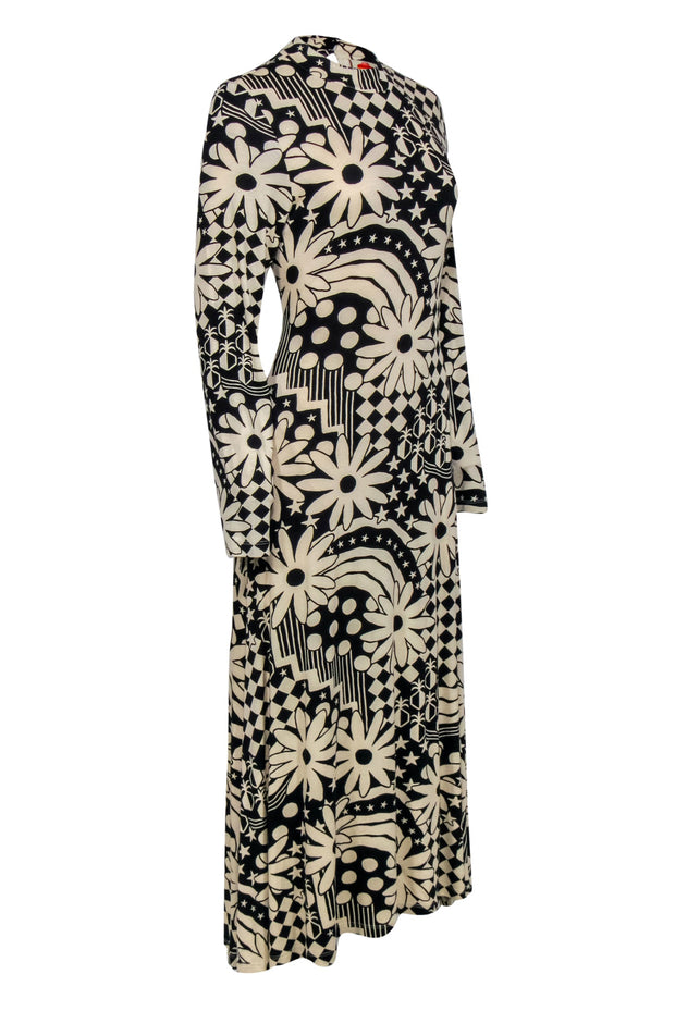 Current Boutique-Farm - Black & Cream Floral Geo Print Long Sleeve Maxi Dress Sz M