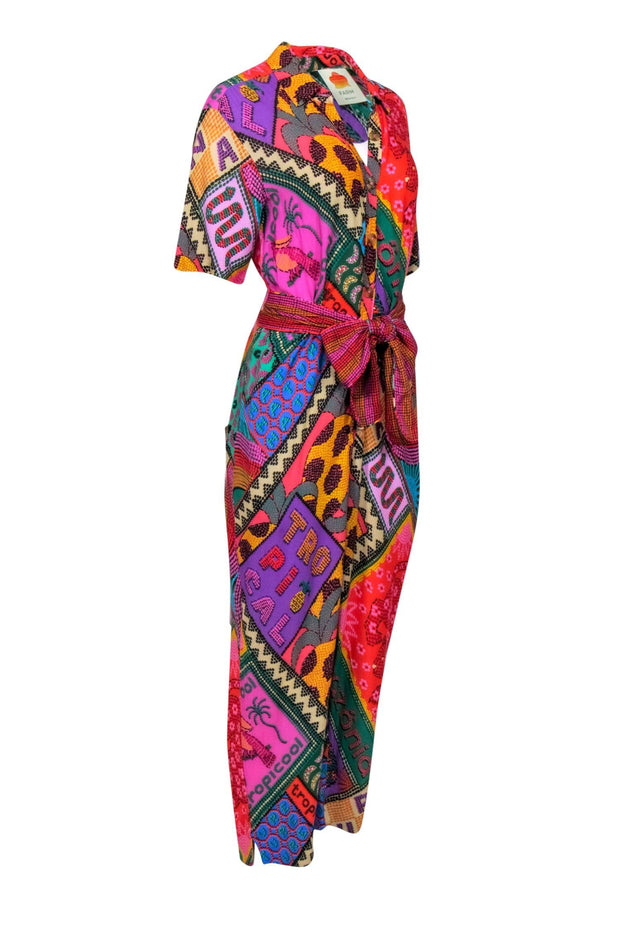Current Boutique-Farm - Red & Multi-Colored 'Dotted Patch Scarf' Jumpsuit Sz XS