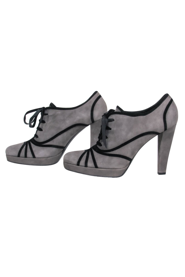 Current Boutique-Fendi - Grey Suede Pumps w/ Black Velvet Details Sz 9