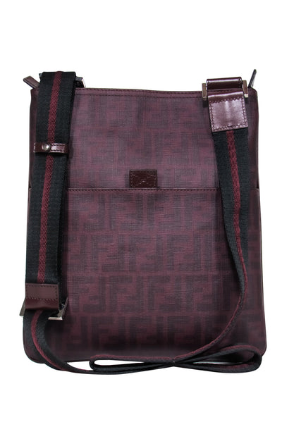 Current Boutique-Fendi - Burgundy Leather Monogram Print Rectangle Crossbody