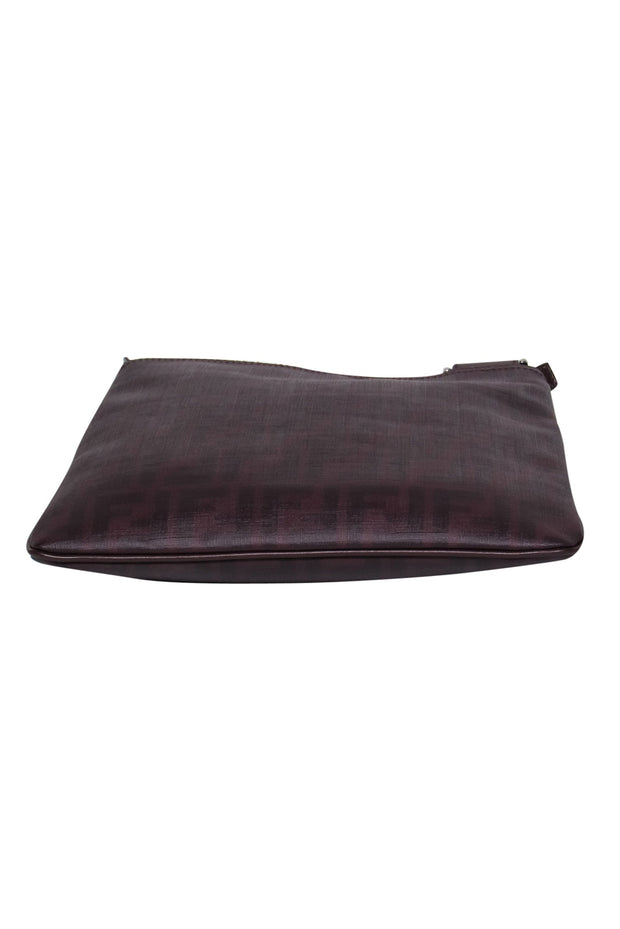 Current Boutique-Fendi - Burgundy Leather Monogram Print Rectangle Crossbody