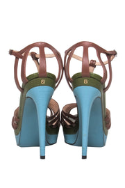 Current Boutique-Fendi - Green & Blue Snakeskin T-Strap Stiletto Sz 9