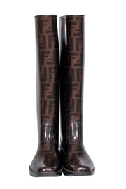 Current Boutique-Fendi - Brown Monogram Print Platform Rain Boots Sz 5