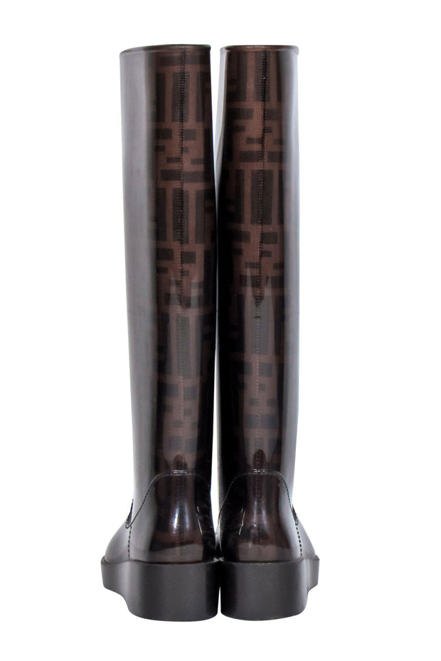 Current Boutique-Fendi - Brown Monogram Print Platform Rain Boots Sz 5