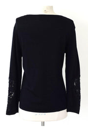 Current Boutique-Feraud - Black Knit Top w/ Crochet Neckline Sz L