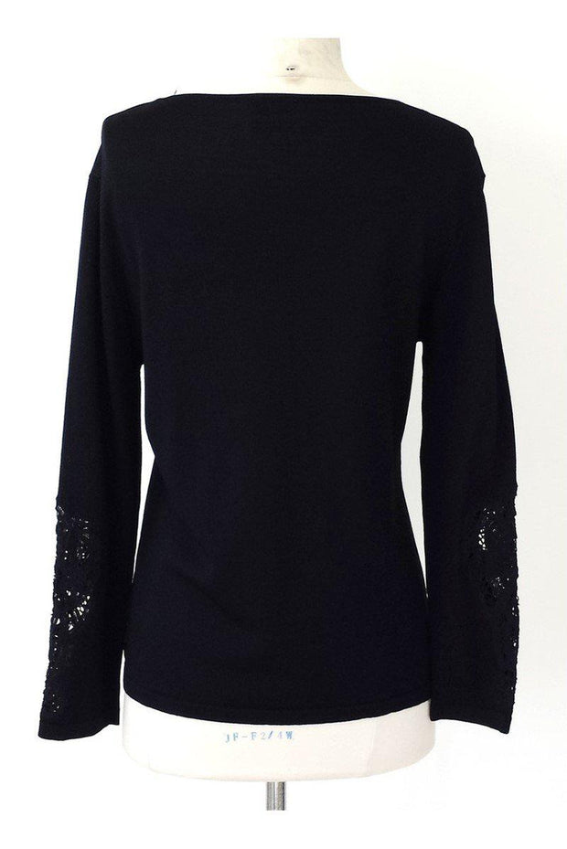 Current Boutique-Feraud - Black Knit Top w/ Crochet Neckline Sz L