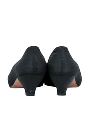 Current Boutique-Ferragamo - Black Satin Kitten Heels w/ Jeweled Applique Sz 6
