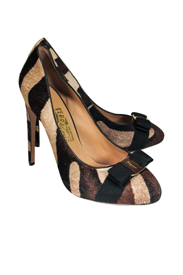 Current Boutique-Ferragamo - Brown Zebra Mohair Pumps w/ Bows Sz 9.5