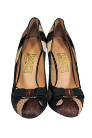 Current Boutique-Ferragamo - Brown Zebra Mohair Pumps w/ Bows Sz 9.5