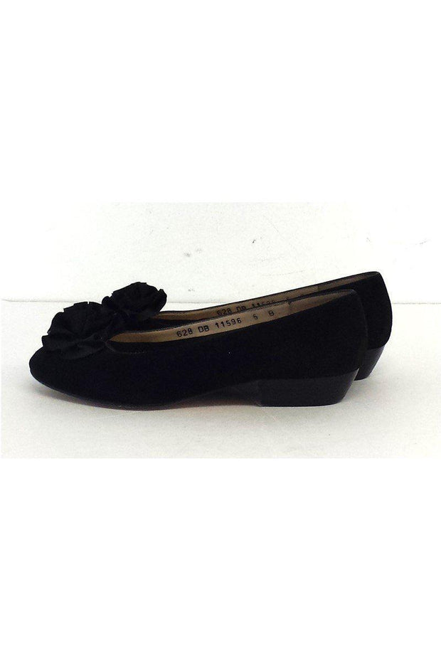 Current Boutique-Ferragamo - Black Suede Rosette Flats Sz 5