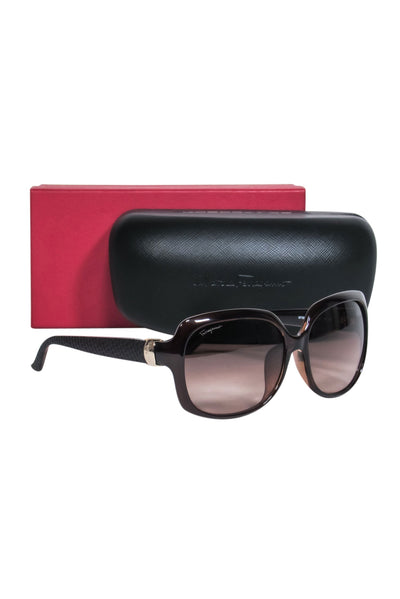 Current Boutique-Salvatore Ferragamo - Brown Square Sunglasses w/ Matte Textured Legs