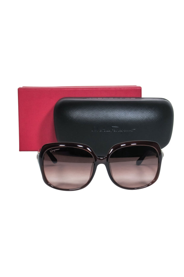 Current Boutique-Salvatore Ferragamo - Brown Square Sunglasses w/ Matte Textured Legs