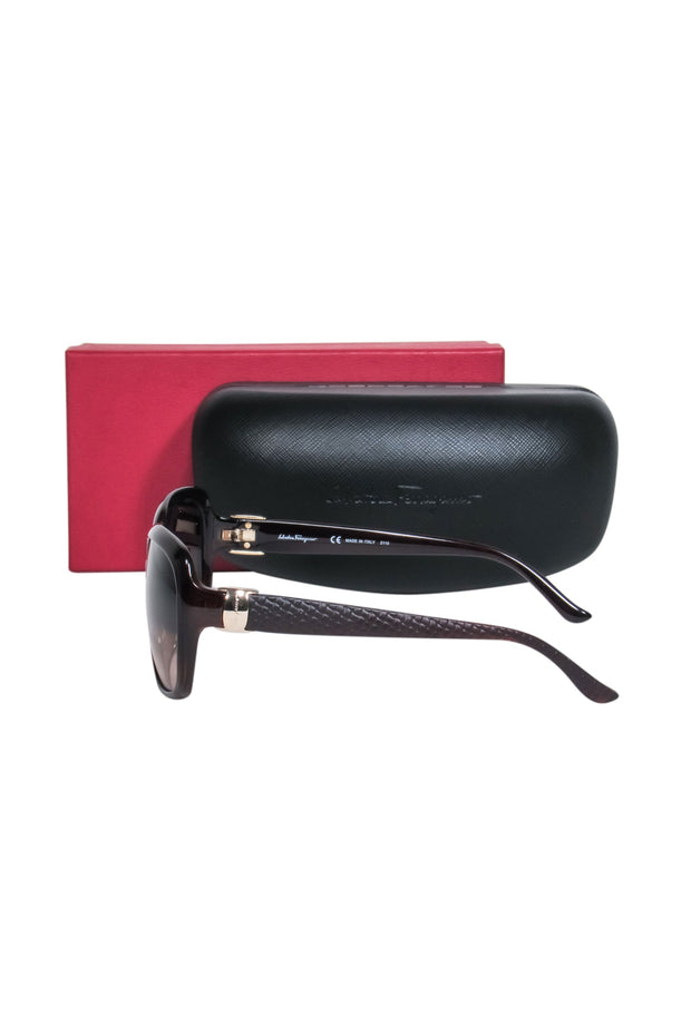 Current Boutique-Salvatore Ferragamo - Brown Square Sunglasses w/ Matte Textured Legs