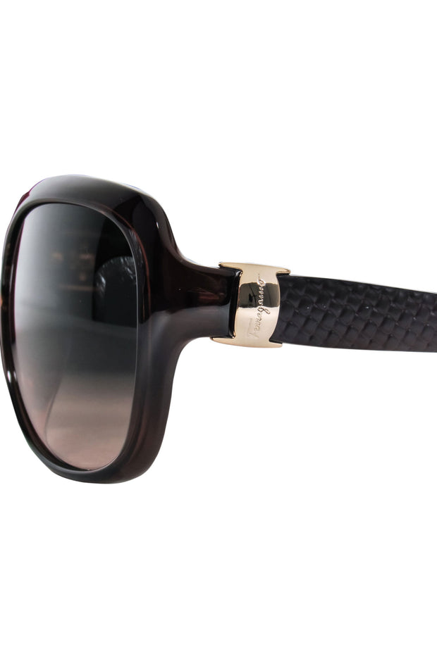Current Boutique-Salvatore Ferragamo - Brown Square Sunglasses w/ Matte Textured Legs
