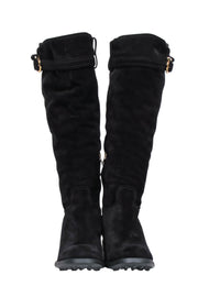 Current Boutique-Salvatore Ferragamo - Black Suede Tall Boots w/ Fur Lining & Block Heel Sz 10