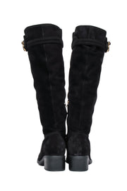 Current Boutique-Salvatore Ferragamo - Black Suede Tall Boots w/ Fur Lining & Block Heel Sz 10