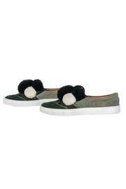 Current Boutique-Figue - Olive Green Suede Slip-on Sneakers w/ Pom-Poms Sz 9.5