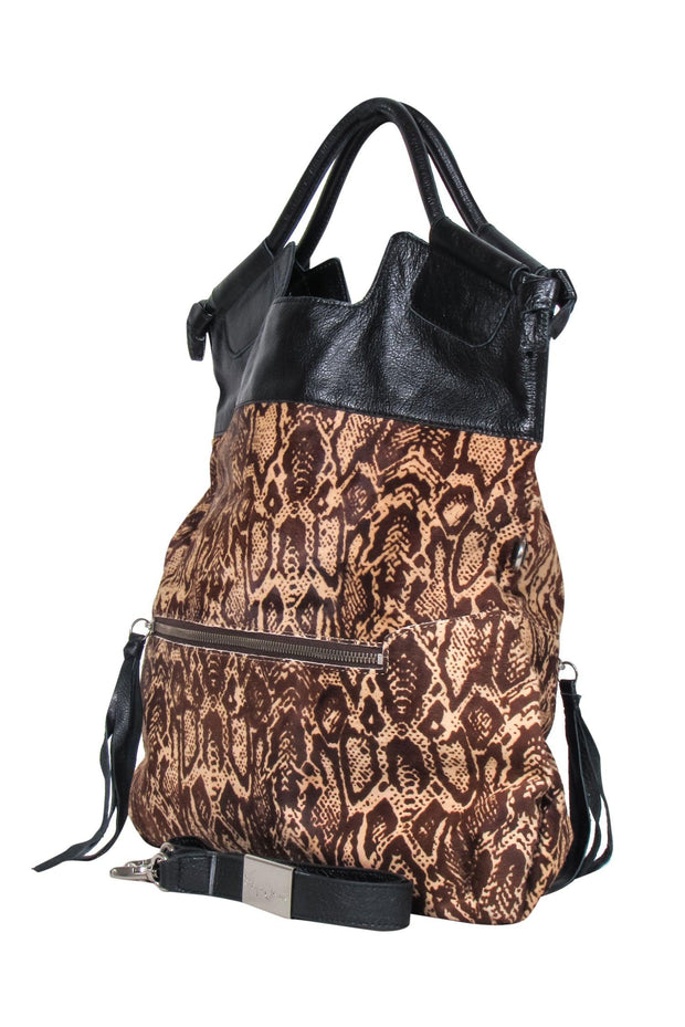 Current Boutique-Foley & Corinna - Brown & Tan Snakeskin Print Calf Hair & Leather Hobo Bag