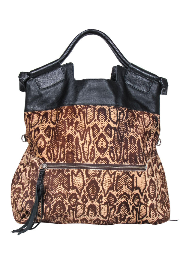 Current Boutique-Foley & Corinna - Brown & Tan Snakeskin Print Calf Hair & Leather Hobo Bag