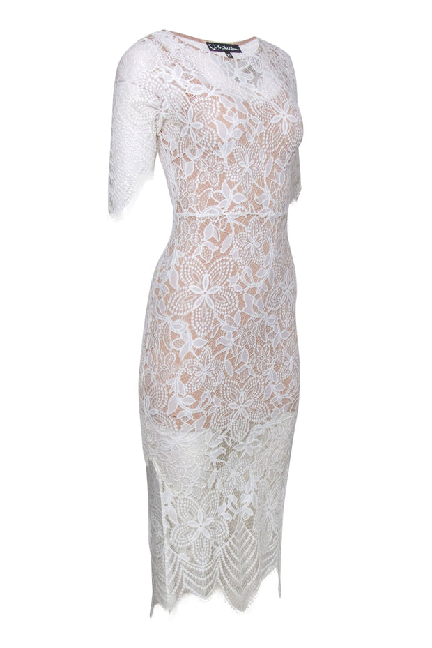 Current Boutique-For Love & Lemons - White Floral Lace Midi Dress w/ Back Cutout Sz XS