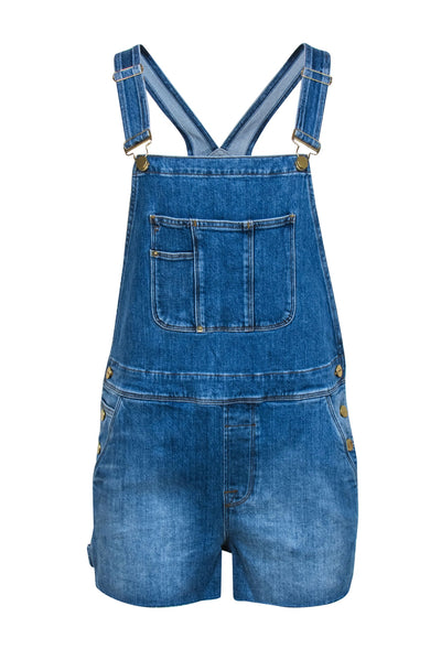 Current Boutique-Frame - Medium Wash Denim Raw Hem Shortalls Sz S