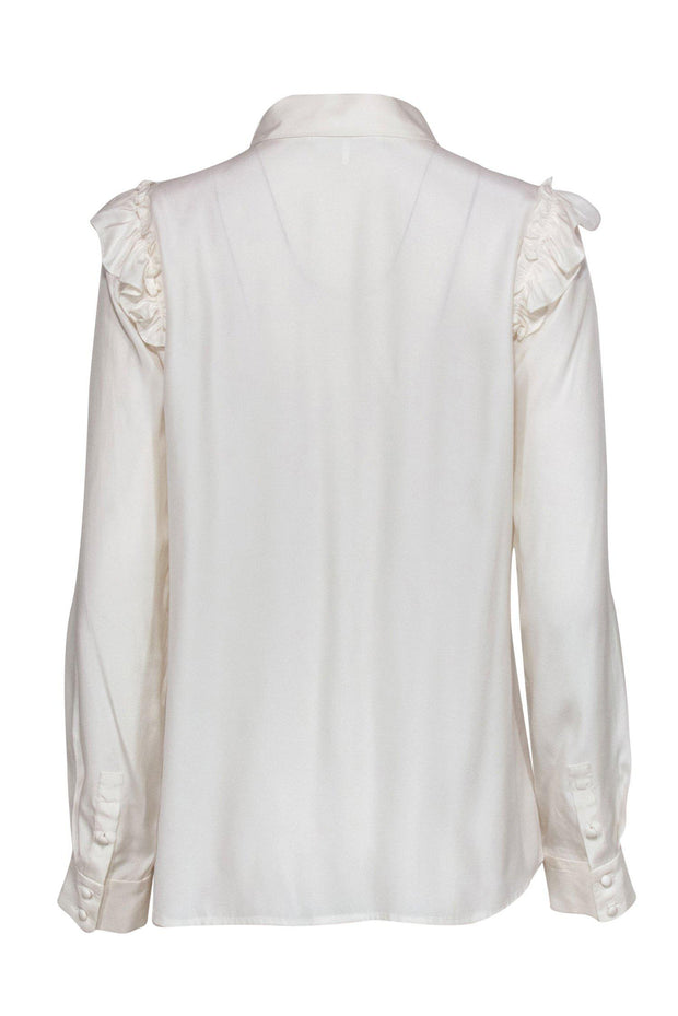 Current Boutique-Frame - Cream Silk Collared Blouse w/ Ruffles Sz M