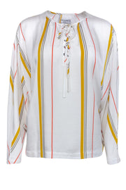 Current Boutique-Frame - White Lace-Up Striped Top Sz XS