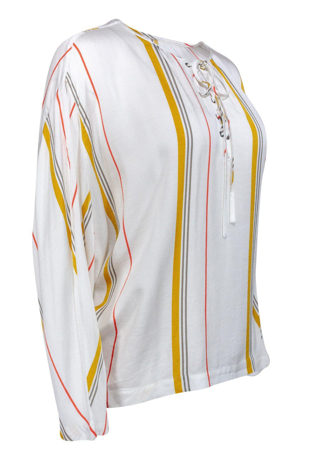 Current Boutique-Frame - White Lace-Up Striped Top Sz XS