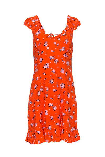 Current Boutique-Free People - Orange Grapefruit Ruffle Fitted Dress Sz M