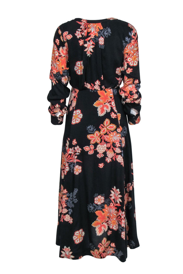 Current Boutique-Free People - Dark Floral Printed Button-Front Maxi Dress Sz S