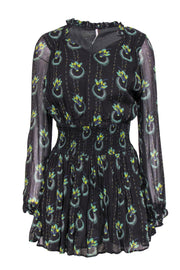 Current Boutique-Free People - Black Feather Print Smocked Waist Dress Sz XS