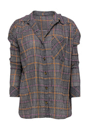 Current Boutique-Free People - Black & Multicolored Button-Up Plaid Blouse w/ Metallic Stripes Sz S