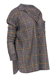Current Boutique-Free People - Black & Multicolored Button-Up Plaid Blouse w/ Metallic Stripes Sz S